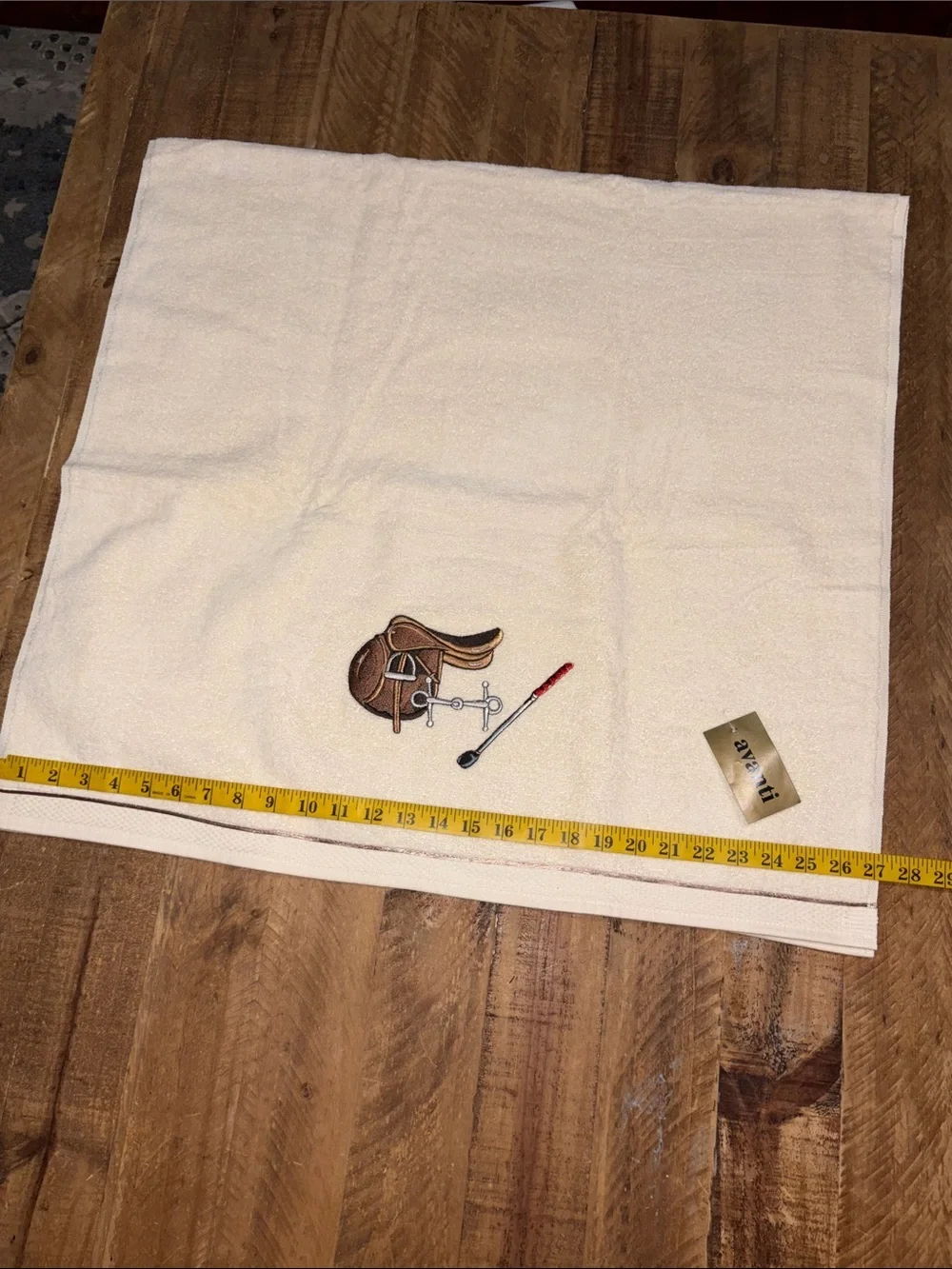 Embroidered Equestrian Towel Set - Ivory & Deep Ruby Red
